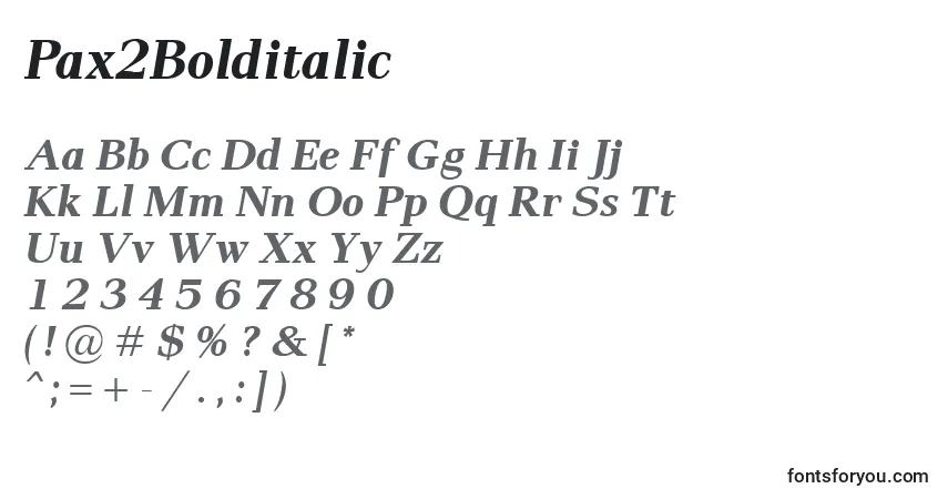 Czcionka Pax2Bolditalic – alfabet, cyfry, specjalne znaki