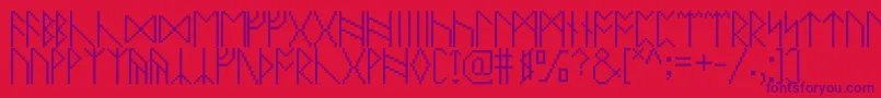 Pixelrunes-Schriftart – Violette Schriften auf rotem Hintergrund