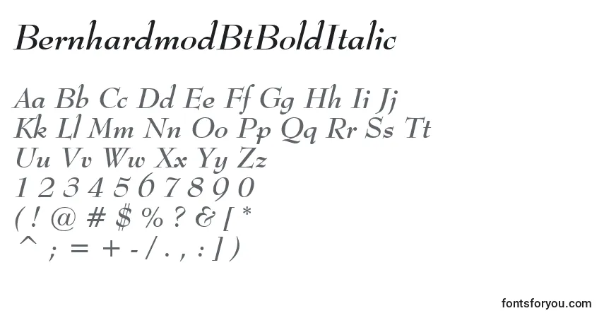 Czcionka BernhardmodBtBoldItalic – alfabet, cyfry, specjalne znaki
