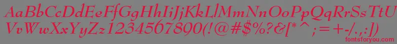 Fonte BernhardmodBtBoldItalic – fontes vermelhas em um fundo cinza