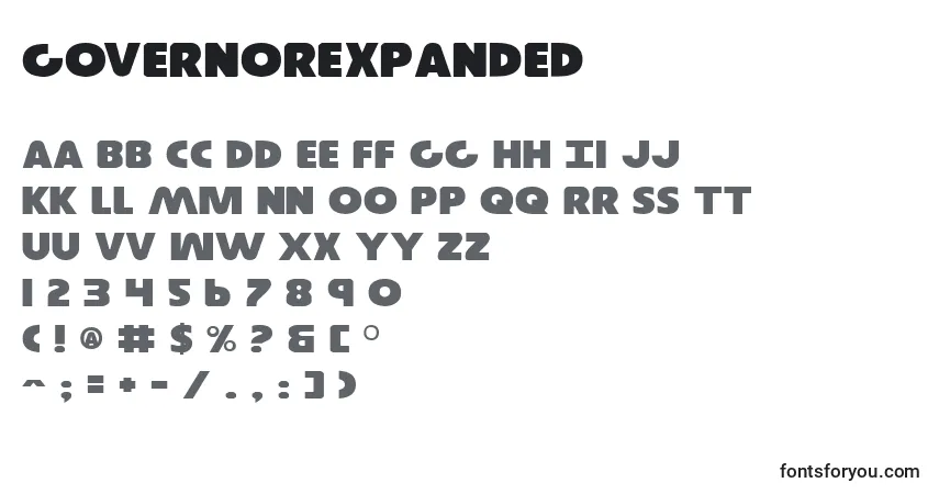 Czcionka GovernorExpanded – alfabet, cyfry, specjalne znaki