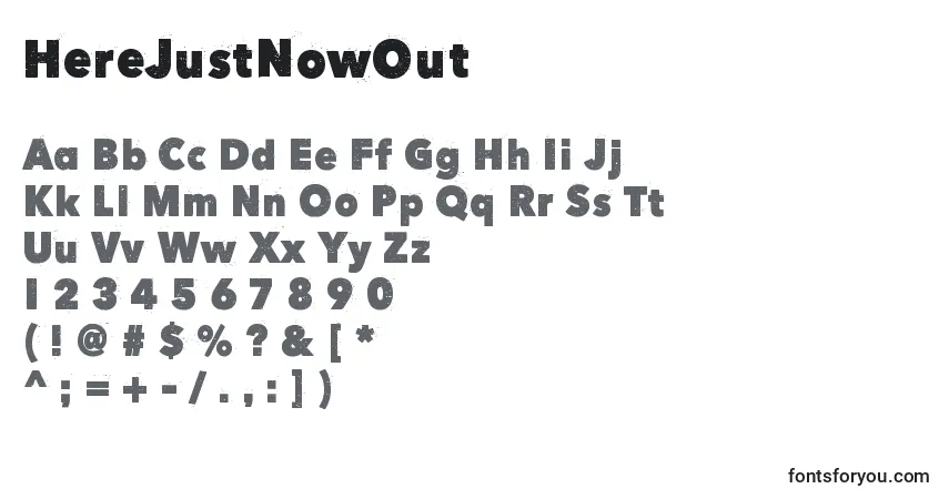 HereJustNowOut-fontti – aakkoset, numerot, erikoismerkit