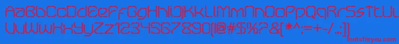 OricneoStencil-fontti – punaiset fontit sinisellä taustalla