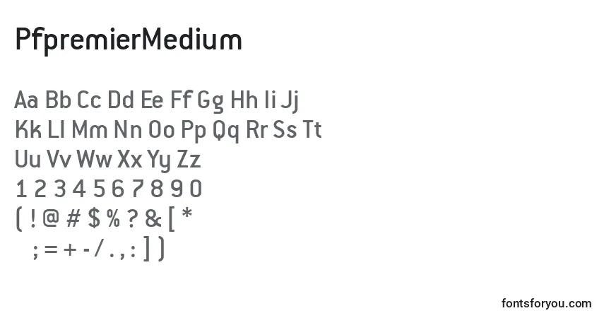 A fonte PfpremierMedium – alfabeto, números, caracteres especiais