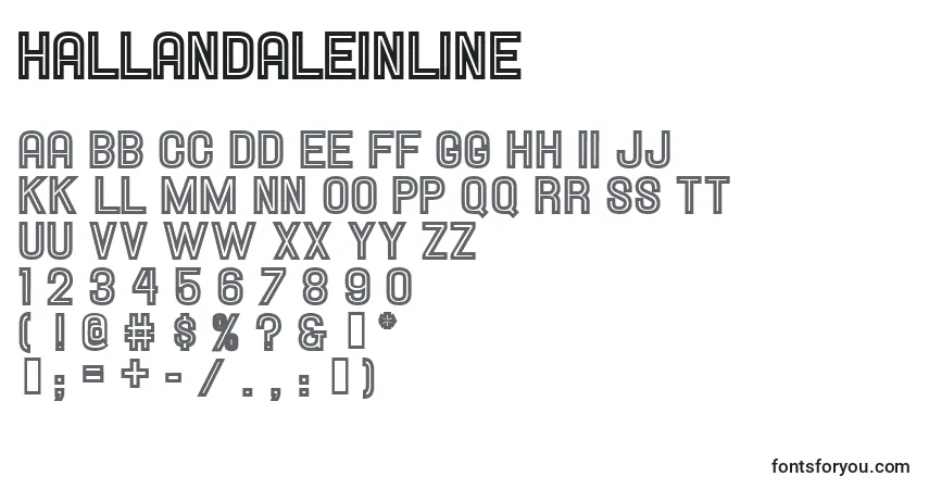 Schriftart Hallandaleinline – Alphabet, Zahlen, spezielle Symbole