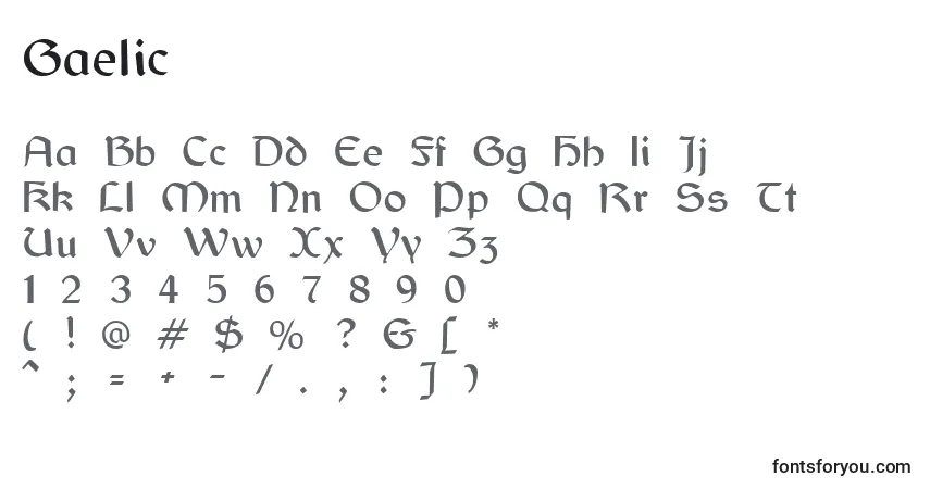 Czcionka Gaelic – alfabet, cyfry, specjalne znaki