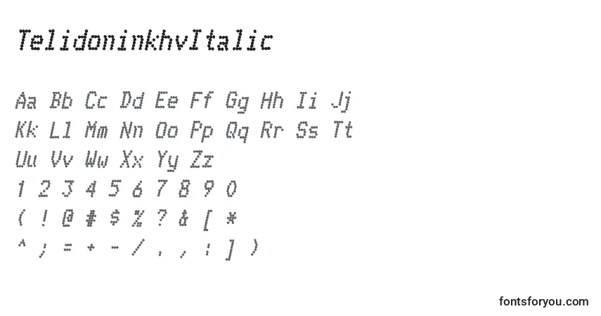 Шрифт TelidoninkhvItalic – алфавит, цифры, специальные символы