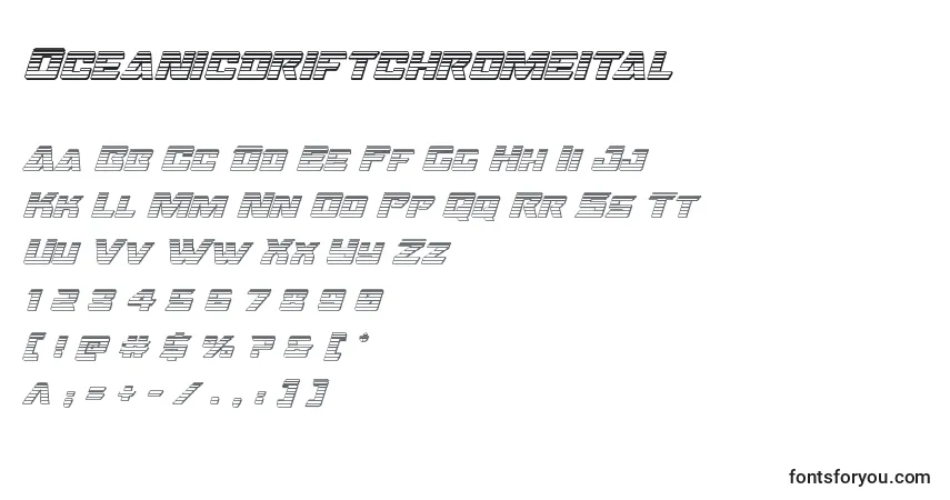 Czcionka Oceanicdriftchromeital – alfabet, cyfry, specjalne znaki