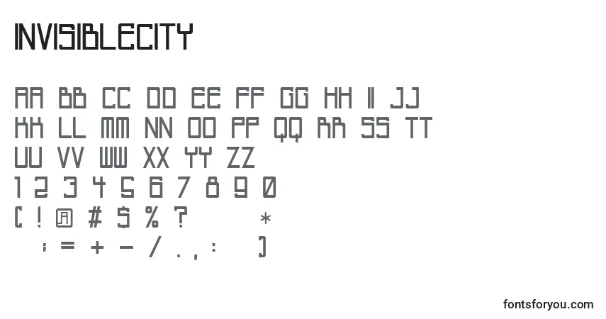 A fonte Invisiblecity – alfabeto, números, caracteres especiais