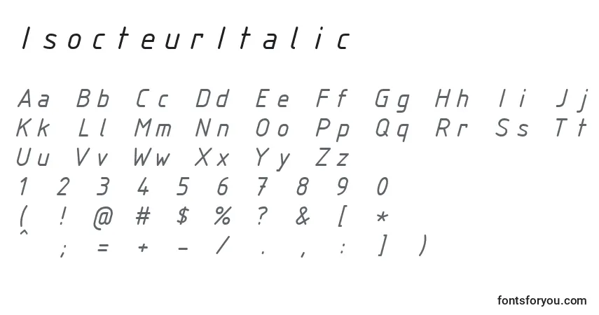 Schriftart IsocteurItalic – Alphabet, Zahlen, spezielle Symbole