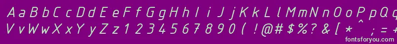 IsocteurItalic-fontti – vihreät fontit violetilla taustalla