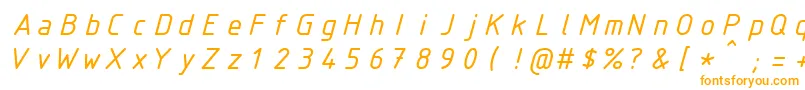 IsocteurItalic-fontti – oranssit fontit valkoisella taustalla