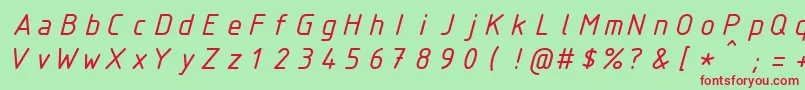 IsocteurItalic-fontti – punaiset fontit vihreällä taustalla