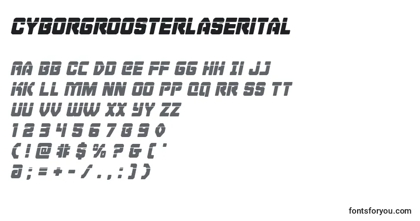 Schriftart Cyborgroosterlaserital – Alphabet, Zahlen, spezielle Symbole