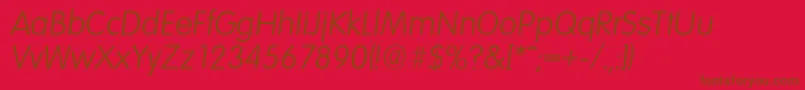 Fonte VolkswagenserialLightItalic – fontes marrons em um fundo vermelho