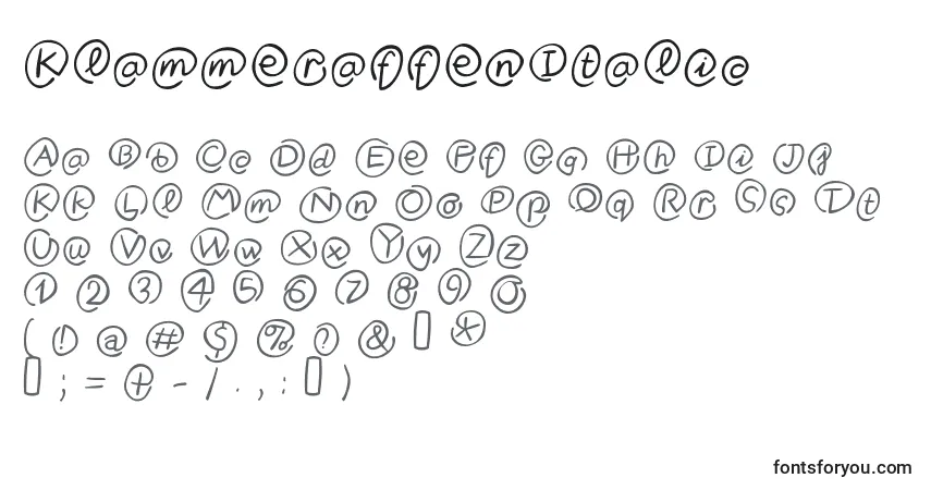 Шрифт KlammeraffenItalic – алфавит, цифры, специальные символы