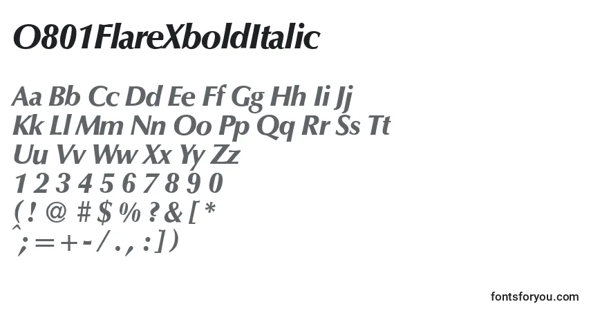 A fonte O801FlareXboldItalic – alfabeto, números, caracteres especiais
