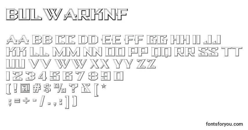 A fonte Bulwarknf – alfabeto, números, caracteres especiais