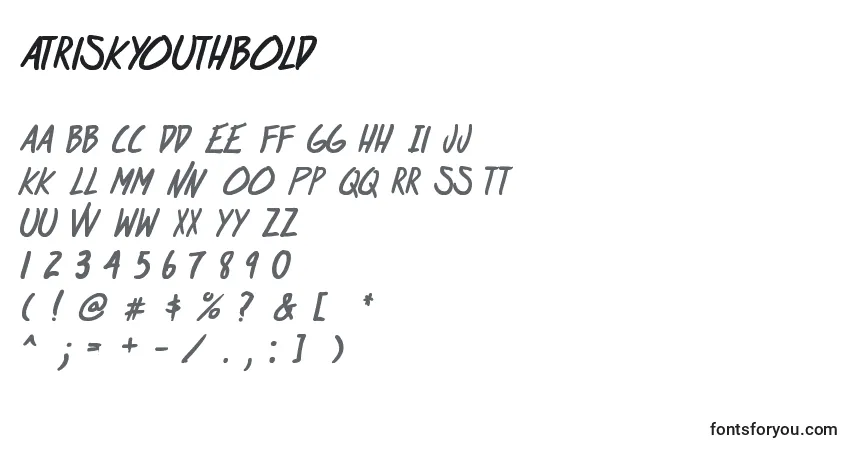 A fonte AtRiskYouthBold – alfabeto, números, caracteres especiais