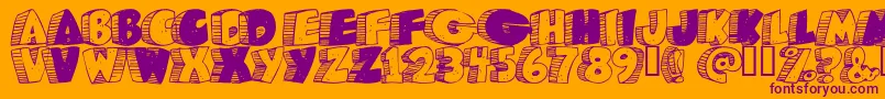 Caveman-Schriftart – Violette Schriften auf orangefarbenem Hintergrund
