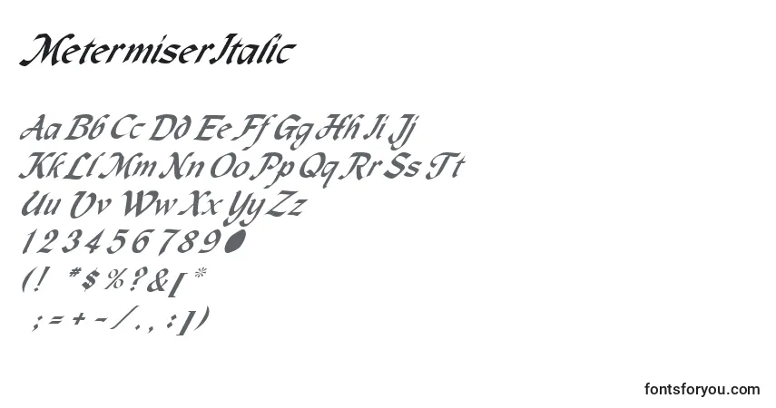 A fonte MetermiserItalic – alfabeto, números, caracteres especiais