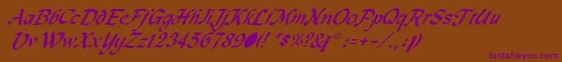 MetermiserItalic-Schriftart – Violette Schriften auf braunem Hintergrund