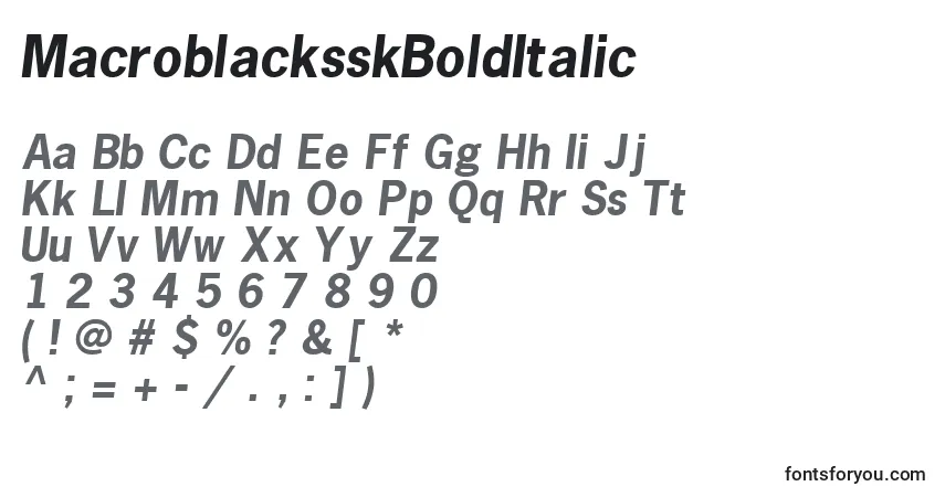 Czcionka MacroblacksskBoldItalic – alfabet, cyfry, specjalne znaki