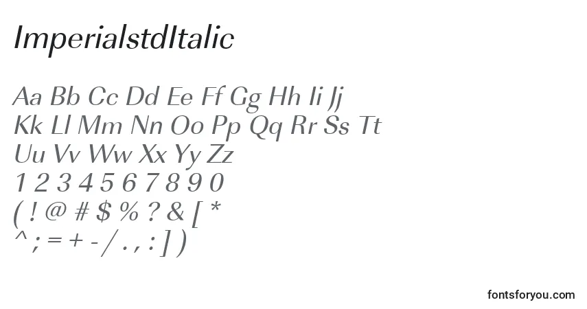 Шрифт ImperialstdItalic – алфавит, цифры, специальные символы