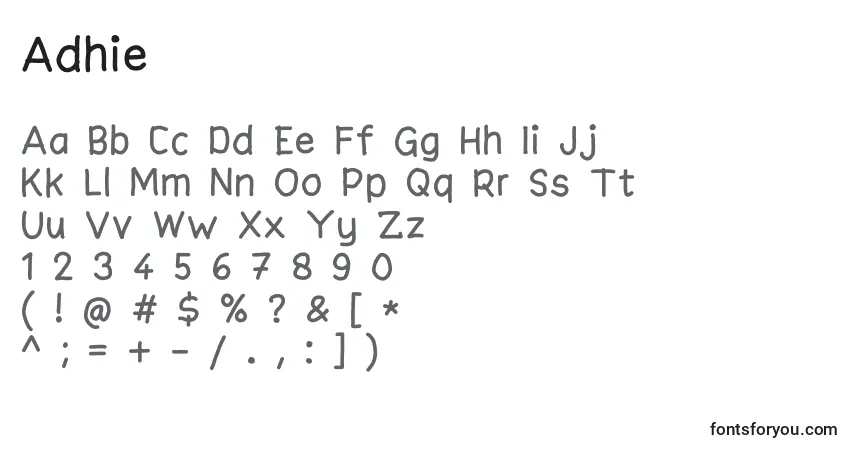 characters of adhie font, letter of adhie font, alphabet of  adhie font