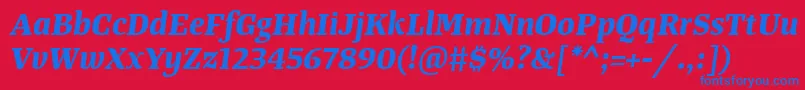 TangerserifmediumBolditalic-Schriftart – Blaue Schriften auf rotem Hintergrund