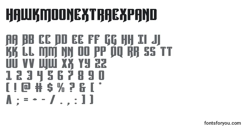 Schriftart Hawkmoonextraexpand – Alphabet, Zahlen, spezielle Symbole