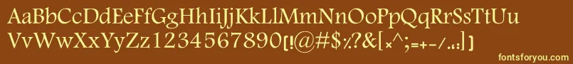 MotkenKElham-Schriftart – Gelbe Schriften auf braunem Hintergrund