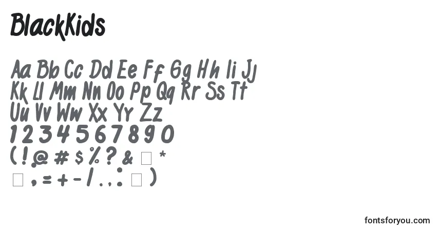 A fonte BlackKids – alfabeto, números, caracteres especiais