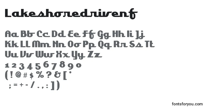 Czcionka Lakeshoredrivenf – alfabet, cyfry, specjalne znaki