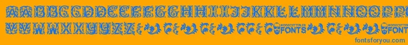 BeautyInitials-Schriftart – Blaue Schriften auf orangefarbenem Hintergrund