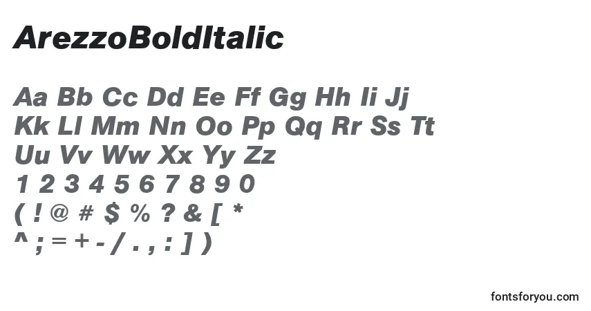 Шрифт ArezzoBoldItalic – алфавит, цифры, специальные символы