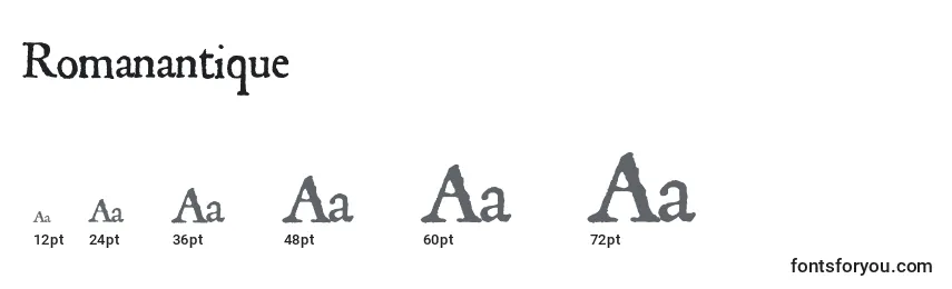 Размеры шрифта Romanantique