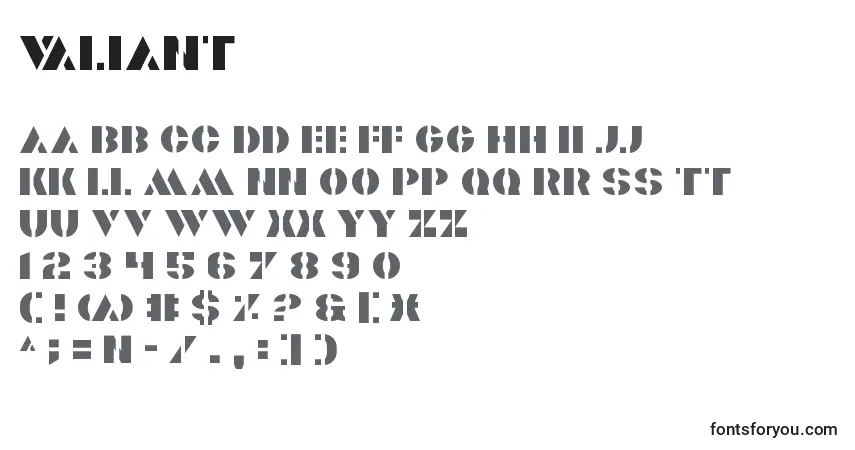 Schriftart Valiant (53151) – Alphabet, Zahlen, spezielle Symbole