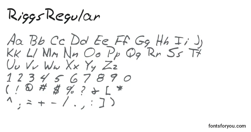 Schriftart RiggsRegular – Alphabet, Zahlen, spezielle Symbole