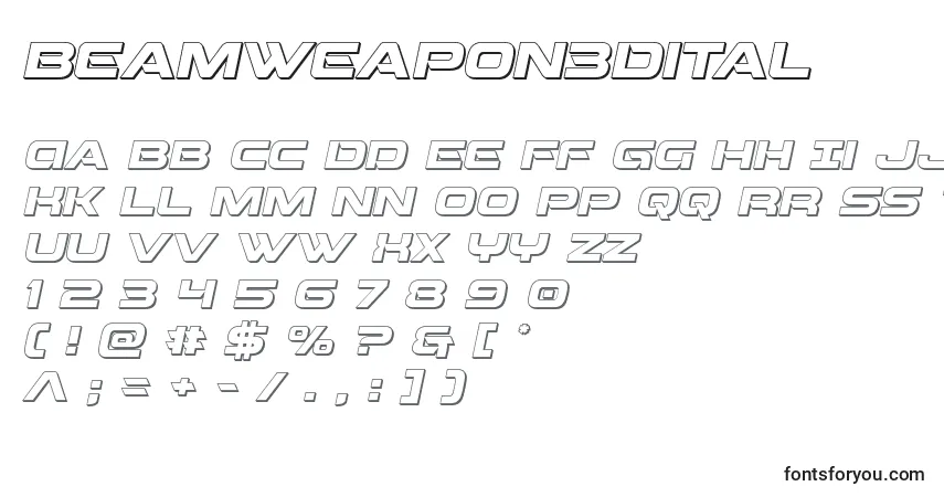 Czcionka Beamweapon3Dital – alfabet, cyfry, specjalne znaki