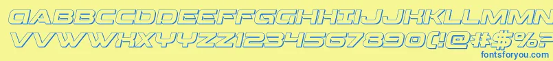 フォントBeamweapon3Dital – 青い文字が黄色の背景にあります。