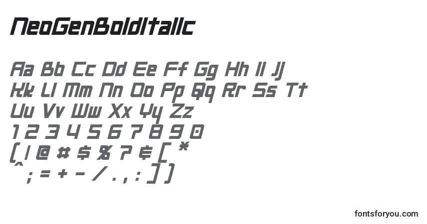 Schriftart NeoGenBoldItalic – Alphabet, Zahlen, spezielle Symbole