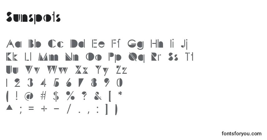 Шрифт Sunspots – алфавит, цифры, специальные символы