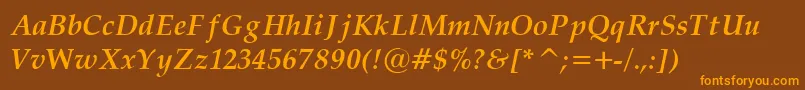 Palat33-Schriftart – Orangefarbene Schriften auf braunem Hintergrund