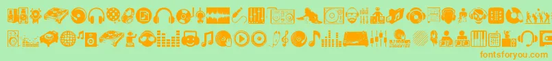 フォントDjIcons – オレンジの文字が緑の背景にあります。