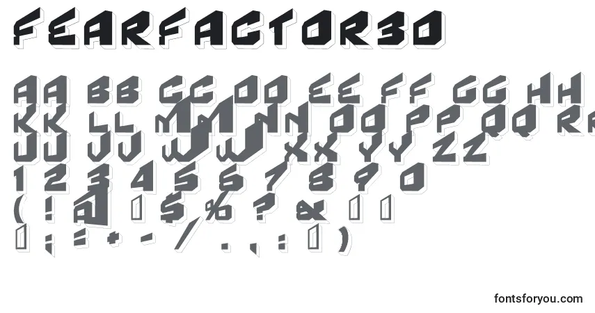 Schriftart FearFactor3D – Alphabet, Zahlen, spezielle Symbole