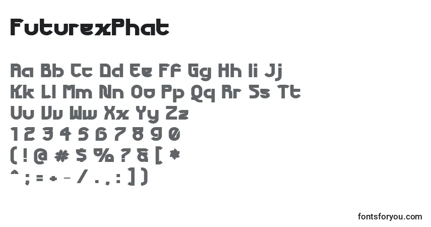 Schriftart FuturexPhat – Alphabet, Zahlen, spezielle Symbole