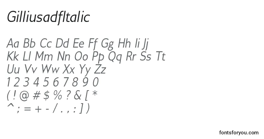 Schriftart GilliusadfItalic – Alphabet, Zahlen, spezielle Symbole
