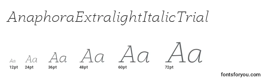 Größen der Schriftart AnaphoraExtralightItalicTrial