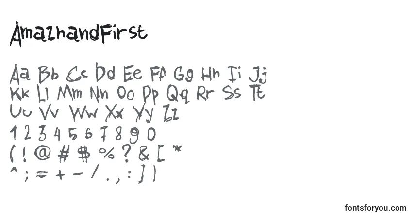 A fonte AmazhandFirst – alfabeto, números, caracteres especiais